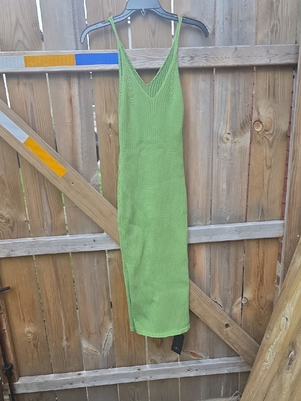 Green Ribbed V-Neck Slip Dress